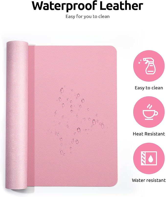 YSAGi Leather Desk Protector, Office Mat, Large Mouse Mat, Non-Slip PU Leather Blotter, Laptop Desk, Waterproof Writing Pad for Office and Home (Pink, 31.5" x 15.8")