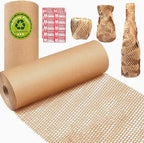 Honeycomb Packing Paper, HONSREO 15 Inches x 230 Feet Eco Friendly Recyclable Cushioning Material, Bubble Wrap for Moving Shipping Breakable Supplies with 20 Fragile Sticker Lables (Brown)
