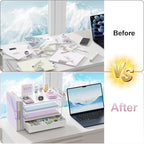 Wood Desk Organizers and Accessories with File Holder, 4-Tier Desk Accessories & Workspace Organizers with Drawer and Pen Holder, Paper Organizer for Office Supplies (White)