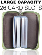 Easyoulife Genuine Leather Credit Card Holder Zipper Wallet With 26 Card Slots