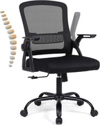 Office Chair, Ergonomic Desk Chair with Lumbar Support, Breathable Mesh Chair with Flip-up Armrests and Mid Back, Comfy Task Computer Height Adjustable Swivel Chair (1, Black)
