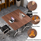 Folding Conference Table, Modern Large Conference Room Tables with Flip-Top Design, Foldable Conference Table Meeting Table with Wheels, Mobile Seminar Training Tables for Office Classroom (6, Brown)