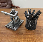 Executive Knight Pen Holder with a Pen Personalized Desk Accessories Decor Home Office Cool Pen Stand Iron