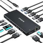 USB C Hub USB C Docking Station Dual Monitor 4K@60Hz+DP 8K@30Hz for Dell HP, Laptop Docking Station 3 Monitors 15 in 1 USBC Dongle Multiport Adapter with USB A Port+Button+PD+Ethernet+SD/TF+Audio