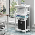 4 Tier White Printer Stand Table with Adjustable Shelves, Movable Printer Shredder Stand with Wheels for Home Office Storage and Organization, Rolling Cart for Computer Tower CPU