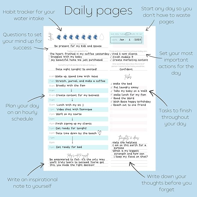 Pland Studio All-In-One 90 Day Goal Planner, Quarterly Planner, Guided Journal with Prompts, Daily Journal Notebook and Hourly Planner! Fitness, Self Care Wellness, Productivity, Mental Health, ADHD, Gratitude Journal