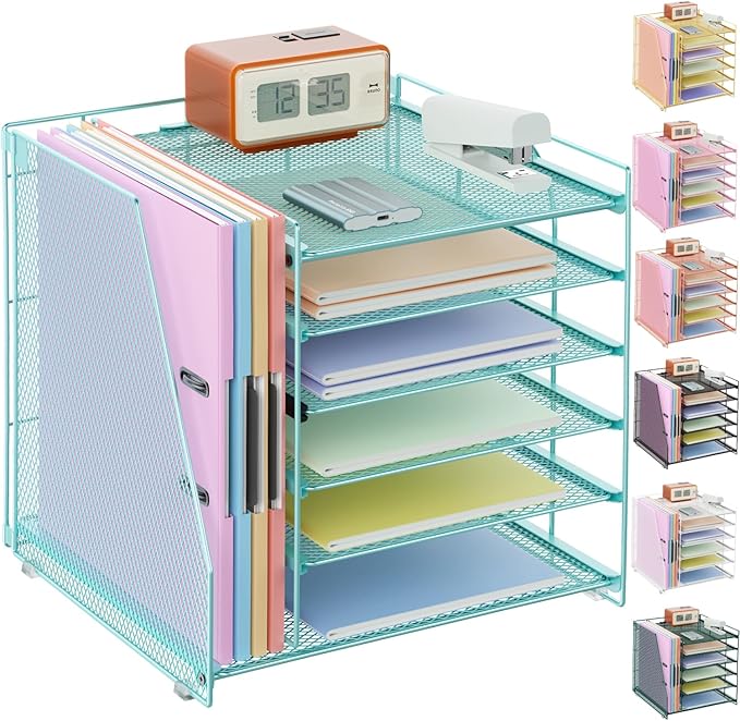 gianotter Desk Organizers and Accessories, 6-Tier Paper Organizer with File Holder, Document Organizer, Office Decor, Home Office Essentials (Blue)