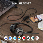 MAIRDI USB Headset with Microphone, USB-A/USB-C PC Headset with Mic Noise Cancelling, Wired Computer Headset with Mute for Laptop Business Work Home Office Call Centers Teams Zoom Comfort