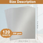 120 Sheets Shimmer Silver Cardstock 8.5 x 11 Craft Paper, 250gsm/92lb Heavyweight Certificate Paper Card Stock for DIY Card Making, Wedding Invitations, Thank You Cards, Business Cards