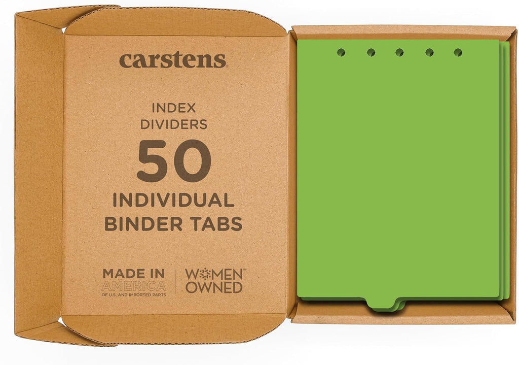 Carstens - Heavy Duty Plastic Ring Binder Dividers, Bottom Tab, 1/9 Cut, Tab 4 Position, US Letter, Apple Green, Case of 50, (2619-24CS) - Ideal Medical Chart Dividers or Index Tabs for 3 Ring Binders