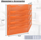 EASEPRES 5 Pocket Mesh Hanging Wall File Organizer, Wall Mounted Mail Paper Document Folder Holder, Clipboard Storage Organization Magazine Rack with Nametag Label for Office Home School, Orange