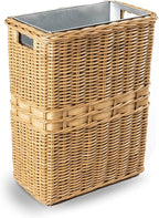 The Basket Lady Large Rectangular Wicker Waste Basket with Metal Liner, 14.5 in L x 9 in W x 18 in H, Sandstone