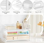 Subekyu 3 Tier Letter Tray Paper Organizer with Handle, 1 PC Sliding Tray, White Metal Mesh Desk File Folder Paper Sorter Organizer for Home Office School Desk Supplies Organization Storage
