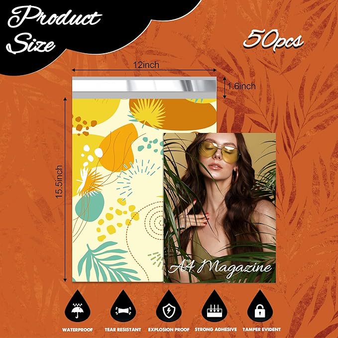 Colorful Leaves Poly Mailer 12x15.5 Inch 50 Pcs, Waterproof Shipping Bags for Clothing, Tear-Resistant Mailier Bags, Strong Mailing Bags with Self-Seal