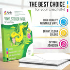 Printable Vinyl Sticker Paper for Laser Printer - Matte White - 100 Self-Adhesive Sheets - Waterproof Decal Paper - Standard Letter Size 8.5"x11"