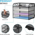 Marbrasse 4 Tier Paper Organizer Letter Tray - Mesh Desk File Organizer with Handle, Paper Sorter Organizer for Letter/A4 Office File Folder Holder (Black, 12.6" x 9.1" x 10.7")