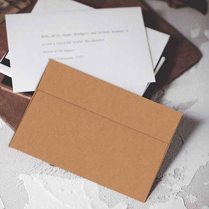 A7 Brown Kraft Envelopes Self Seal 100 Pack 120 GSM，Goefun Printable 5x7 Envelopes for Invitation, Mailing, Weddings, Business, Birthday, Photos, Documents and DIY Cards