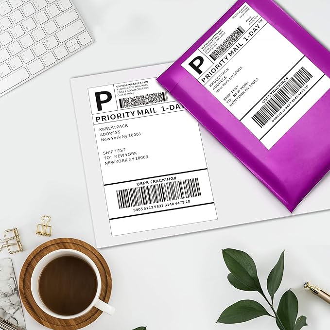 KKBESTPACK Half Sheet Shipping Labels for Laser and Inkjet Printers – 2 Per Page Self Adhesive Mailing Labels for Packages – White 8.5 x 5.5 Postage Labels for Shipping Boxes (2000 Labels) (KK2LP)