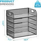 Marbrasse 5 Tier Paper Organizer Letter Tray, Mesh Desk File Organizer with Handle, Paper Sorter Desk Organizer for Home Office Supplies(Black)