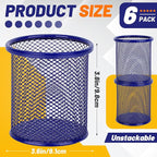 Segarty Pen Cup, 6 Pack Round Cute Dark Blue Pen Holder for Desk, Wire Mesh Pencil Holder Container Set, Desktop Organizer for Office Supplies, Maker, School, Home Storage, Makeup Brush