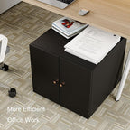 Printer Stand with Storage, 3D Heavy Duty Printer Table with Shelves, Large Printer Table for Home Office, Black Printer Stand on Wheels with Doors, Metal Fax Machine Stand for Workplace