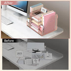 SUPEASY Mesh Desk Organizer with File Holder, 5-Tier Paper Letter Tray Organizer with Magazine Holder, Desktop Organizer and Storage with Drawer for Office Supplies Home or School, Rose Gold
