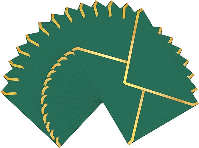 60 Pack Gold Envelopes 5x7 Bulk Green, 250G Pearled Cardstock A7 Envelopes for Invitations Business Mailing Envelope with Gold Foil Border, A6 4x6 Envelopes for Wedding Baby Shower Cards