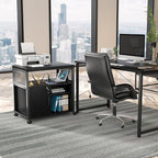 Unikito Lateral File Cabinet, Locking Office Filing Cabinets with Socket and USB Charging Port, Modern Rolling Printer Stand with Storage for A4, Letter Size and File Folders, Black