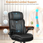 Office Chair Flip Up Arms, Executive Leather Office Chair Ergonomic Desk Chair with Lumbar Support, Adjustable Headrest, Computer Chair Home Office Desk Chair with Rocking Function
