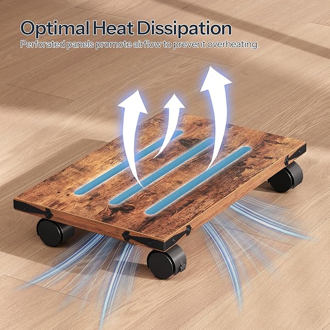 HOOBRO Mobile PC Stand, Ventilated Computer Tower Stand, PC Tower Holder with 4 Caster Wheels, CPU Holder Under Desk Fits Most Computer Host, for Office, Gamers, Rustic Brown BF46CJ01