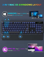 Wireless Keyboard and Mouse Backlit - Typewriter Keyboard with Detachable Wrist Rest, Retro Round Keycaps, Light Up Letters, 2.4G Cordless Combo for Mac, Windows, PC, Laptop, Trueque [2024 Upgraded]