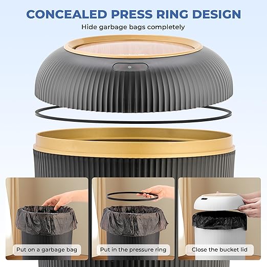 Pukomc Smart Sensor Wastebasket, Convenient and Hygienic Easy to Use, Technology Sensor Waterproof Wastebasket Plastic Trash can for Kitchen, Bathroom, Bedroom, Living Room, Office and Outdoor Black