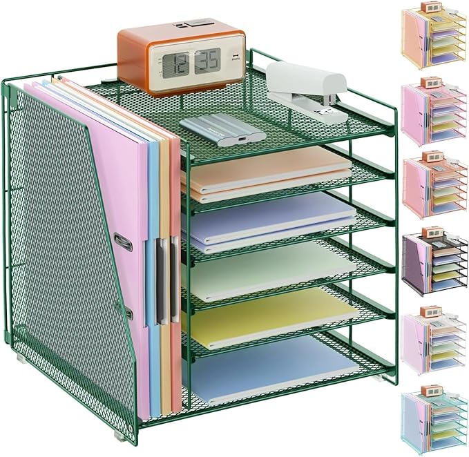 gianotter Desk Organizers and Accessories, 6-Tier Paper Organizer with Magazine rack, File Organizer for Desk, Office Accessories & Workspace (Green)