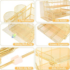 Desk Organizer and Accessories, 4-Tier Desktop File Organizer with Drawer and 2 Pen Holders, Office Desk Accessories for Office Supplies(Gold)