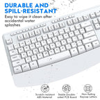 Wireless Keyboard and Mouse Combo, E-YOOSO 2.4GHz Full Sized Ergonomic Wireless Keyboard with Wrist Rest, 3 DPI Adjustable and 6 Buttons Cordless USB Mouse for Computer, Laptop, PC, Windows (White)