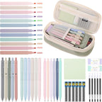 SKYDUE Cute School Supplies 44 PCS, Aesthetic Pencil Case with 12 Pastel Highlighters, 5 Black Gel Pens, 6 Color Gel Pens & Mechanical Pencils, College Essentials Students Stationary Set Green