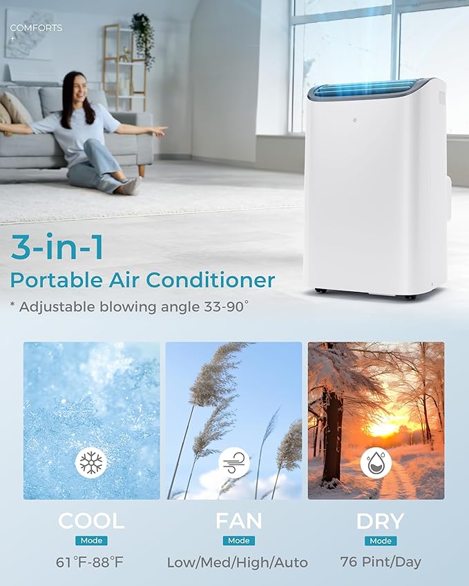 EUHOMY Portable Air Conditioners, 14000 BTU Portable AC Unit up to 700 Sq.Ft, 4-in-1 Portable Air Conditioner with Cool,mDehumidifier, Fan, Sleep Mode, 24H Timer, Remote, for Apartment, RVs, Bedroom