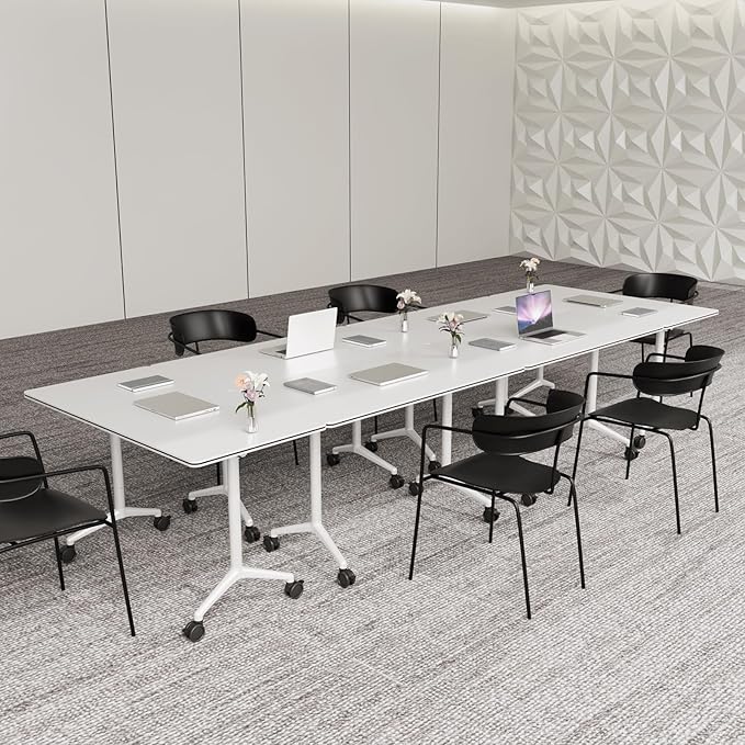Conference Table,Folding Conference Room Tables Portable Rolling Conference Training Table with Silent Wheels,Mobile Meetings Flip Top Tables for Offices Classrooms Meeting Room (4Pack 47.2in)