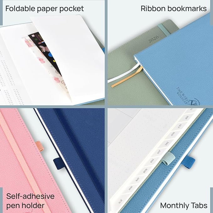 POPRUN Weekly Planner 2026 Calendar (Medium 6.75" x 8.75") 12 Months Notebook with Horizontal Layout, Leather Hardcover, Inner Pocket, 100GSM Thick Paper, Pen Holder - Lavender