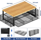 Desk Organizers and Accessories, 2-Tier Computer Monitor Stand with Drawer and 2 Pen Holders, Laptop Stand, Office Desk Accessories for Office Supplies, Oak