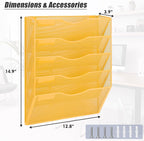 EASEPRES 5 Pocket Mesh Hanging Wall File Organizer, Wall Mounted Mail Paper Document Folder Holder, Clipboard Storage Organization Magazine Rack with Nametag Label for Office Home School, Yellow