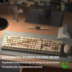 Wireless Keyboard and Mouse, Full-Size Retro Typewriter Keyboard with Round Keycaps, 2.4GHz for Windows, Mac, Laptop, PC, Desktop (Milky Tea Colorful)
