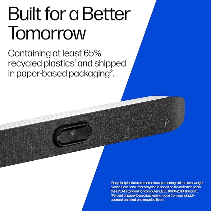 Poly Studio V12 – USB Video Bar for Small Rooms - 4K 20MP Camera, AI-Enhanced Audio, Noise Cancellation, Poly Lens Management - Microsoft Teams, Zoom & Google Meet Compatible - Thoughtfully Made