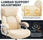 Big and Tall Office Chair for Heavy People, 500LBS High Back Extra Wide Heavy Duty Executive Office Chair Comfortable for Home, Large Computer Desk Chairs with Adjustable Lumbar Support Beige