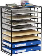 EasyPAG Mesh Desk Tray Organizer 8 Slot Classroom Office Desktop File Paper Sorter, Black
