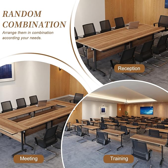 Folding Conference Room Table, Modern Conference Tables with Silent Wheels, Large Rectangular Mobile Training Tables for Office Classroom, Foldable Modular Boardroom Seminar Table (6pack L47.2in)