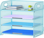 Marbrasse 4 Tier Paper Organizer Letter Tray - Mesh Desk File Organizer with Handle, Paper Sorter Organizer for Letter Office File Folder Holder (Blue, 12.6" x 9.1" x 10.7")