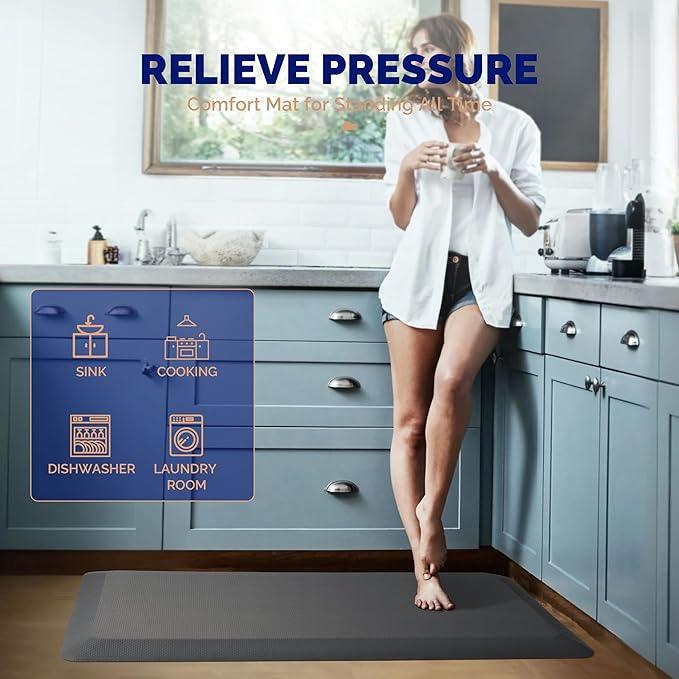 FEATOL Anti Fatigue Mat Floor Mat, Extra Thick Standing Office Desk Mat Memory Foam Cushioned Anti Fatigue Ergonomic Kitchen Mats Comfort Standing Pad NOT PVC 9/10 Inch Thick (Grey, 20x59x9/10-Inch)