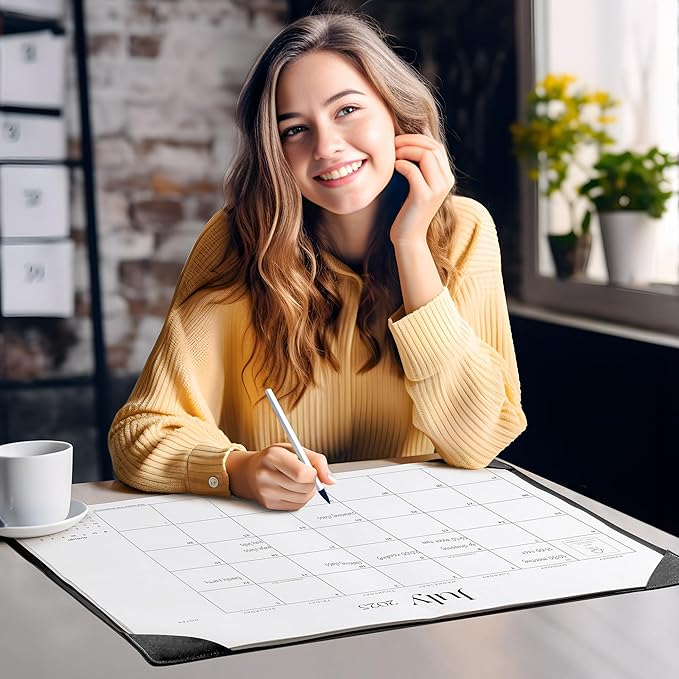 Simplified Desk Calendar 2025-2026 with Desktop Mat, Cabbrix Large Desk Pad Calendar 21" x 16-1/2" Covering July 2025 to June 2026, Desk Blotter Calendar 2025 for Home School and Office (Black)