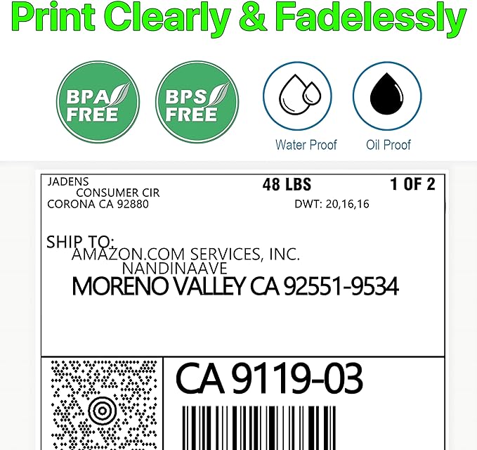 Roll 4 x 6 inch - 500 Thermal Labels Direct White Strong Adhesive Perforated Postage Shipping Printer Compatible with Zebra SNBC Epson Rollo (500 Labels, 1 Roll)
